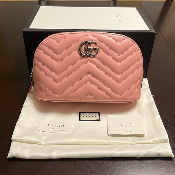 Gucci Handbags - New Gucci Marmont GG Logo Pink Pouch Clutch Bag